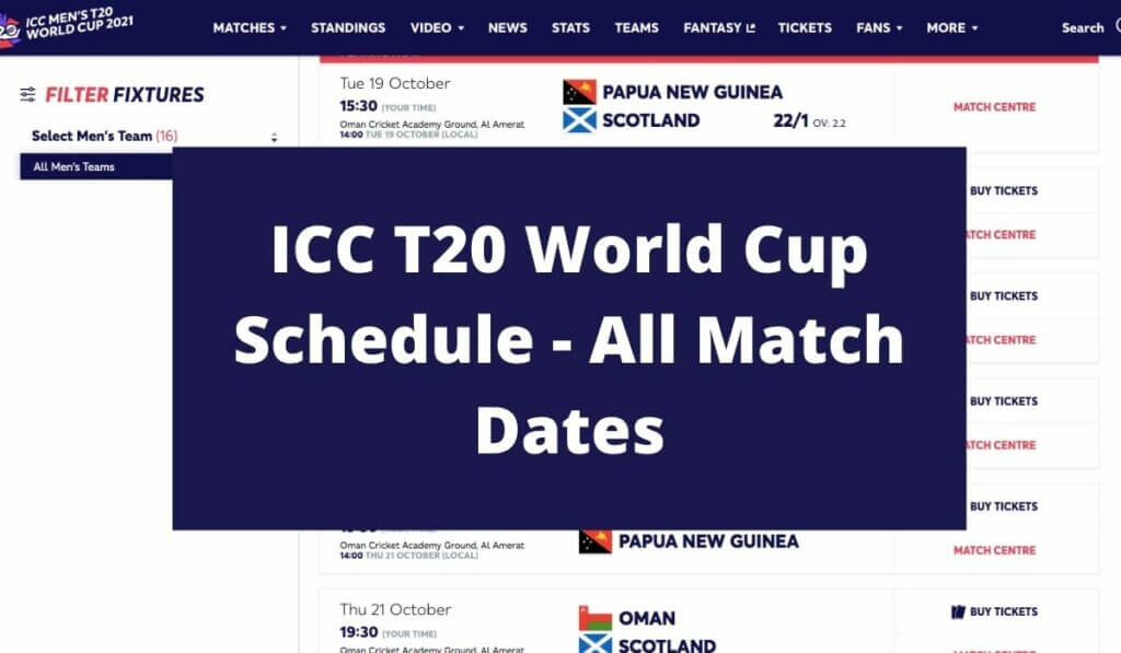 T20 World Cup Schedule 2021 Check All Match dates, Venue and Timings