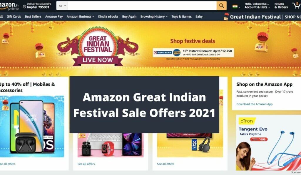 Amazon Great Indian Festival Sale Offers 2021 -List of deals and Discounts
