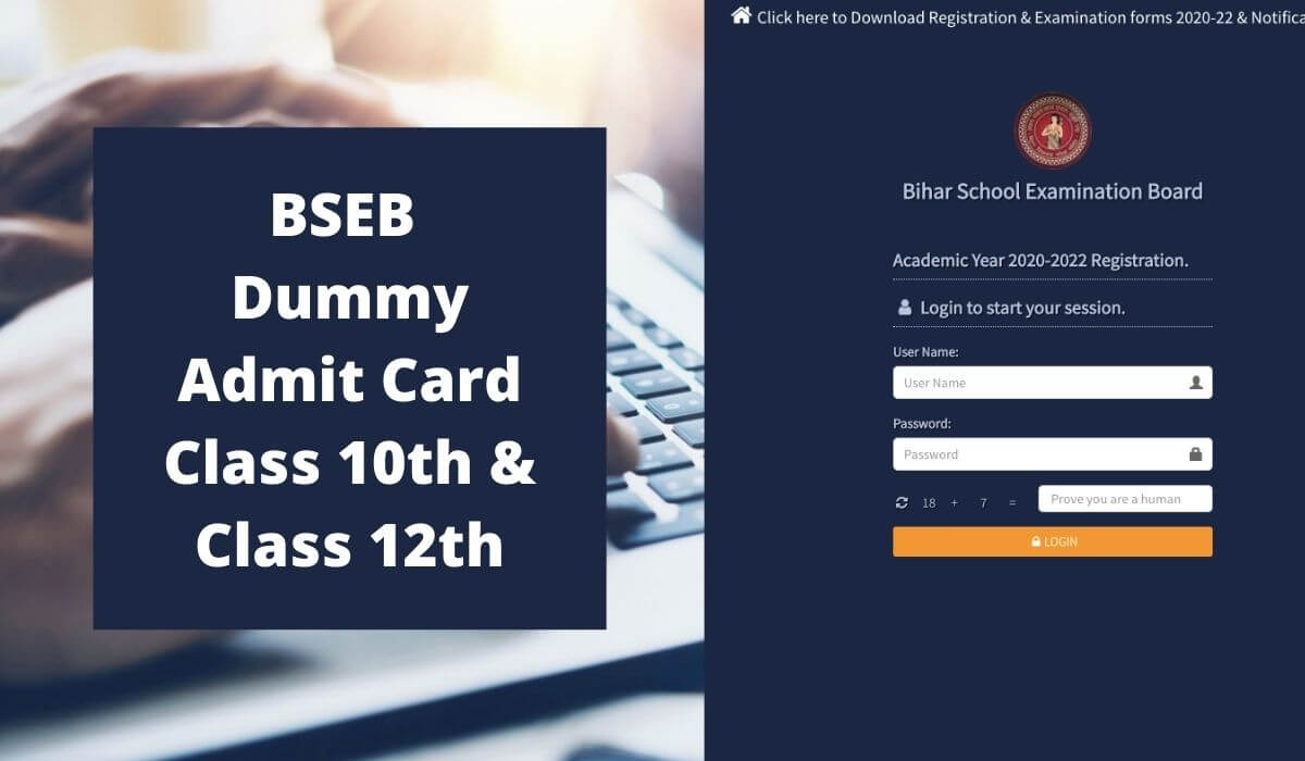 BSEB Dummy Admit Card 2022 Class 12th & 10th Direct Link Download at inter22.biharboardonline.com