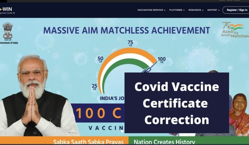 Covid Vaccine Certificate Correction on www.cowin.gov.in