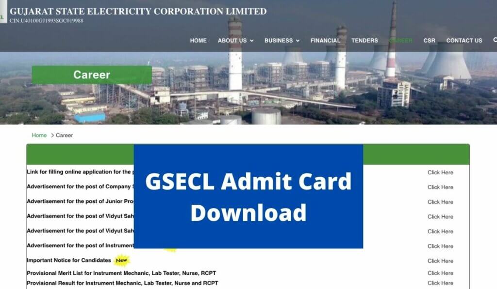GSECL Admit Card 2021 Download For Mechanic, Lab Tester, Nurse, & Other Posts at www.gsecl.in