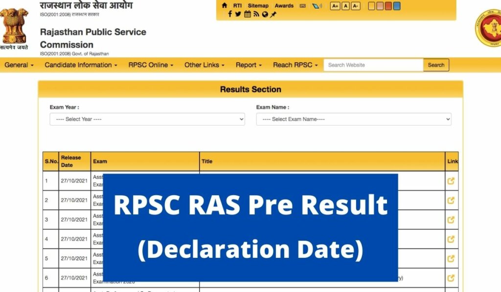 RAS Pre Result 2021 (Date) RPSC Rajasthan Administrative Service Cut Off