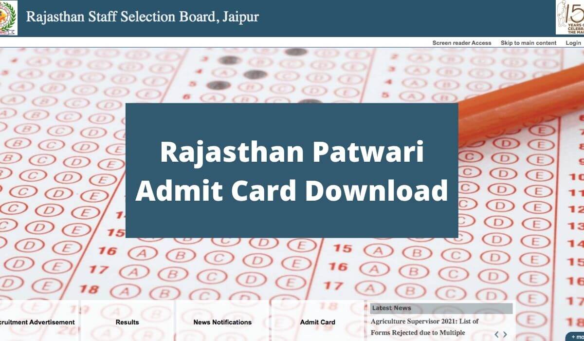 Rajasthan Patwari Admit Card 2021, Exam center and Roll number Download