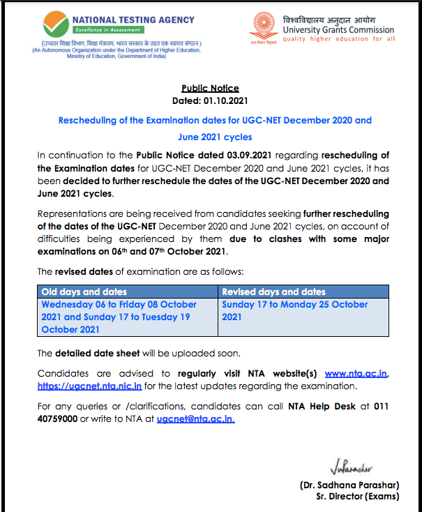 UGC NET Exam Rescheduling Notice