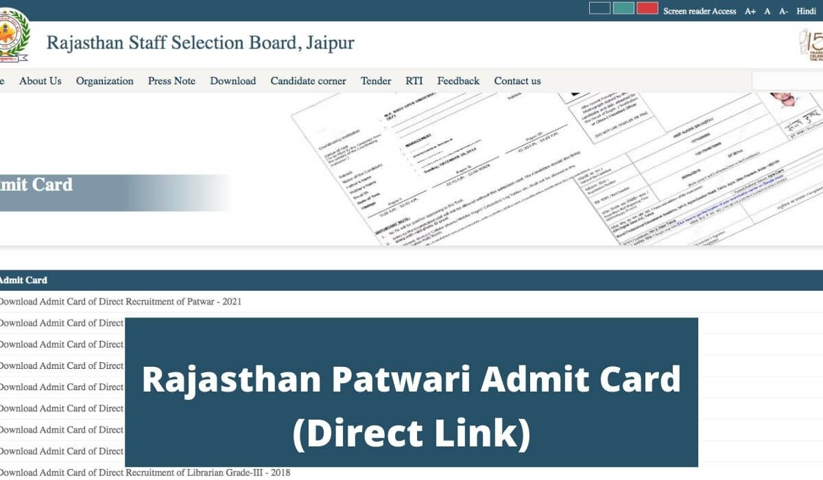 rsmssb.rajasthan.gov.in Patwari Admit Card 2021 Download Direct LINK