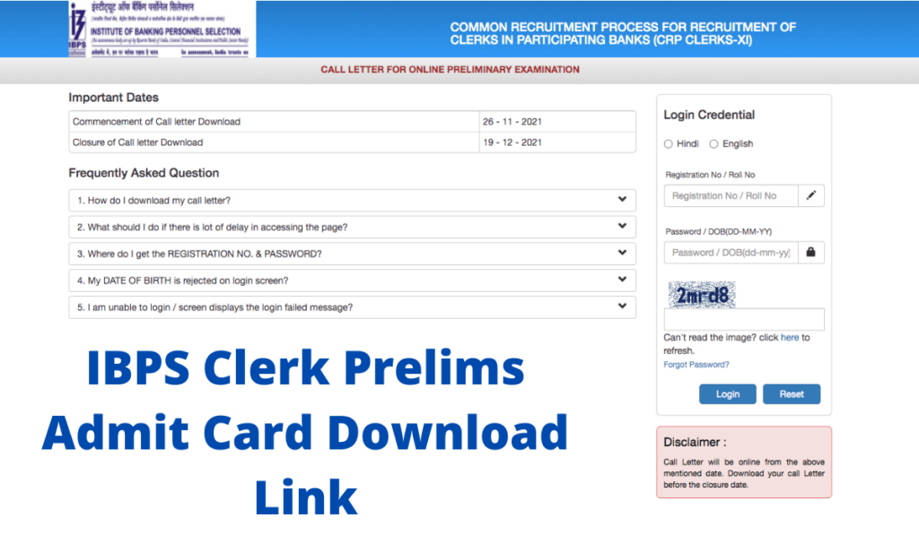IBPS Clerk Prelims Admit Card 2021 Direct Download Link at ibpsonline.ibps.in