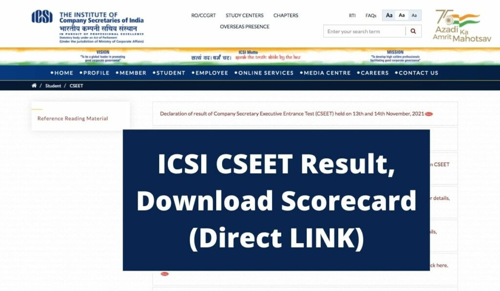 ICSI CSEET Result 2021 (Direct LINK) Download Scorecard at www.icsi.edu