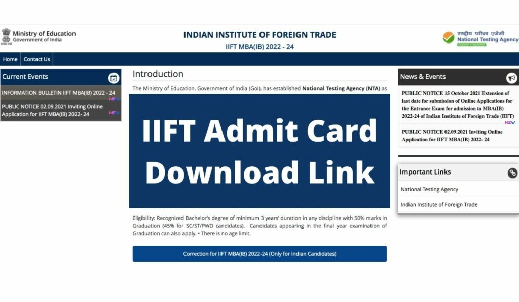 IIFT Admit Card 2022 Download LINK for MBA Entrance Exam at iift.nta.nic.in