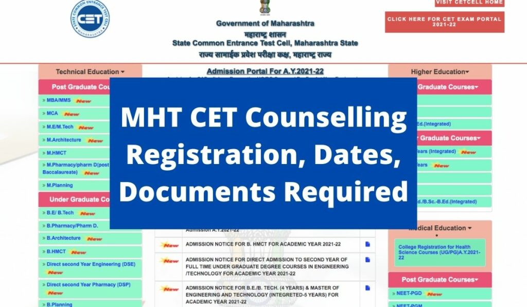 MHT CET Counselling 2021 Registration, Dates, Documents Required & Process