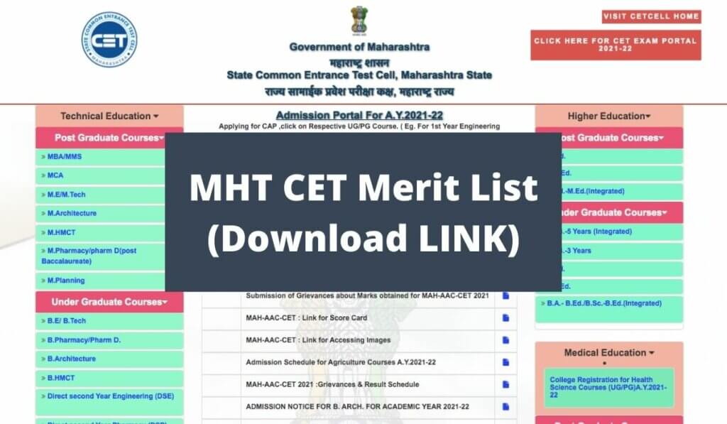 MHT CET Merit List 2021 Download Link, Check Rank and Position at cetcell.mahacet.org