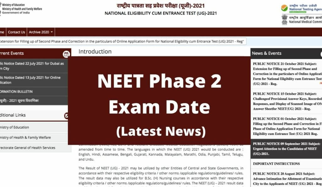 NEET Phase 2 Exam Date 2021 (Latest News) Examination Schedule & Centers