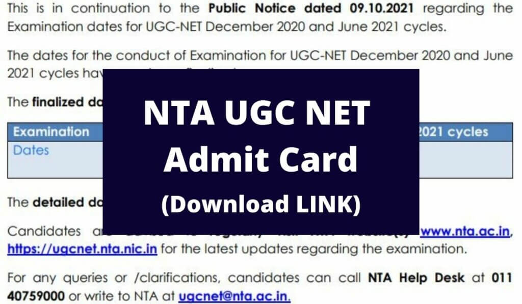 ugcnet.nta.nic.in Admit Card 2021 Download UGC NET Exam Direct Link