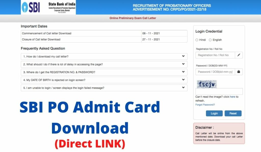 SBI PO Admit Card 2021 Direct LINK to Download Prelims Hall Ticket at ibpsonline.ibps.in