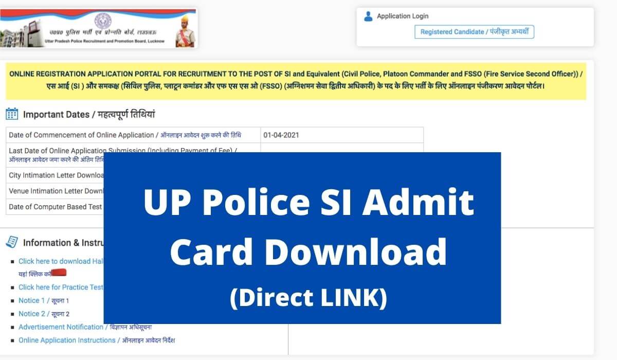 UP Police SI Admit Card 2021 (Direct LINK) Download at uppbpb.gov.in