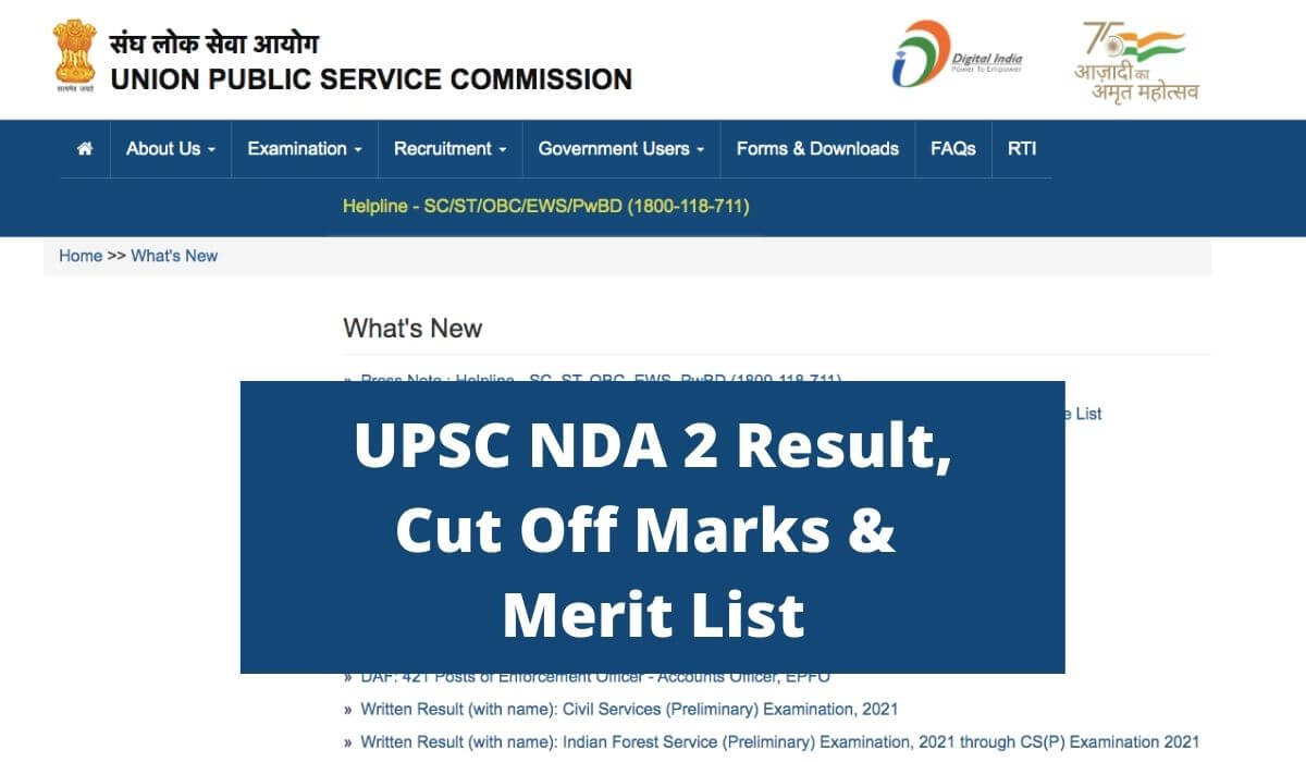 UPSC NDA 2 Result 2021 (Date) Download CutOff & Merit List at upsc.gov.in