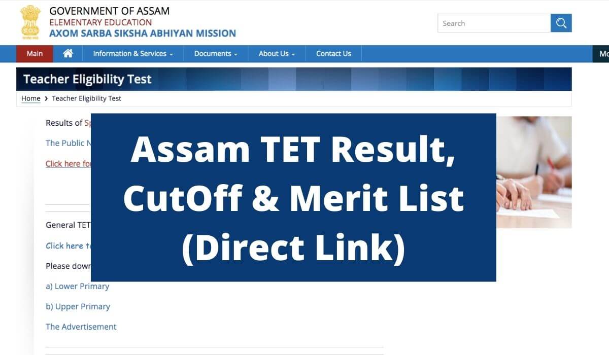 Assam TET Result 2021 (Release Date) Cut Off & Merit List at ssa.assam.gov.in
