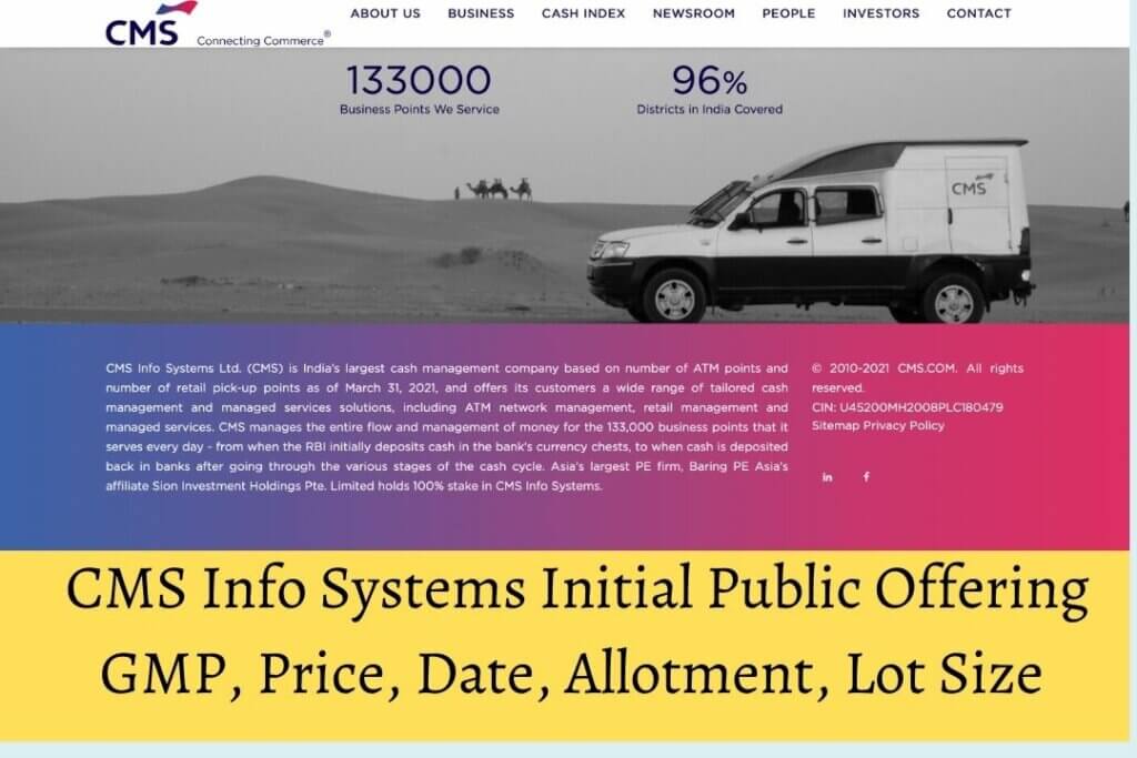 CMS Info Systems Initial Public Offering GMP, Price, Date, Allotment, Lot Size