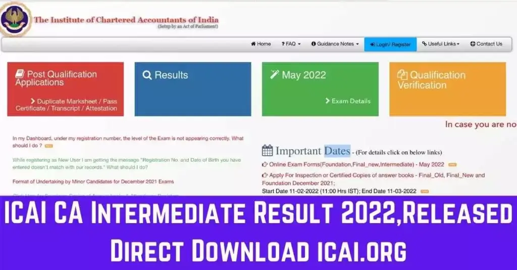 ICAI CA Intermediate Result 2022,Released Direct Download icai.org