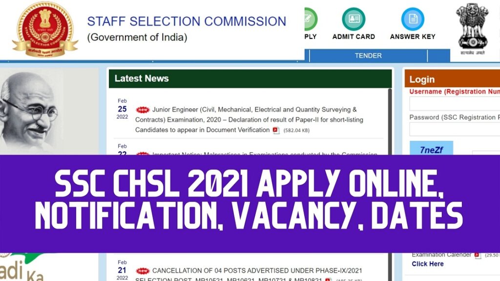 SSC CHSL 2021 Apply Online, Notification, Vacancy, Dates
