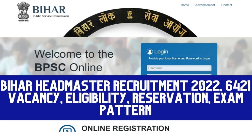 Bihar Headmaster Recruitment 2022, 6421 Vacancy, Eligibility, Reservation, Exam Pattern
