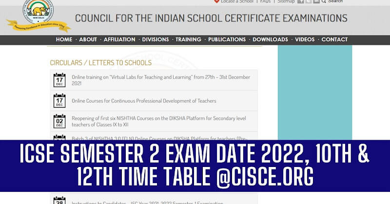 ICSE Semester 2 Exam Date 2022, 10th & 12th Time Table @cisce.org