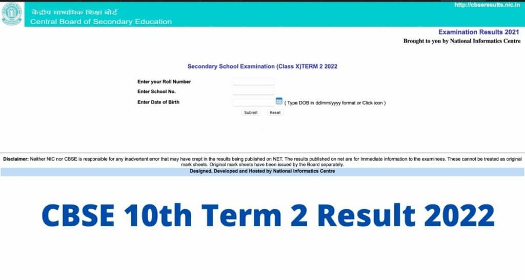 CBSE 10th term 2 Result 2022