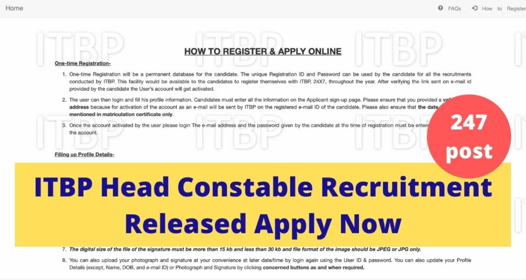 ITBP Head Constable Recruitment Released Apply Now