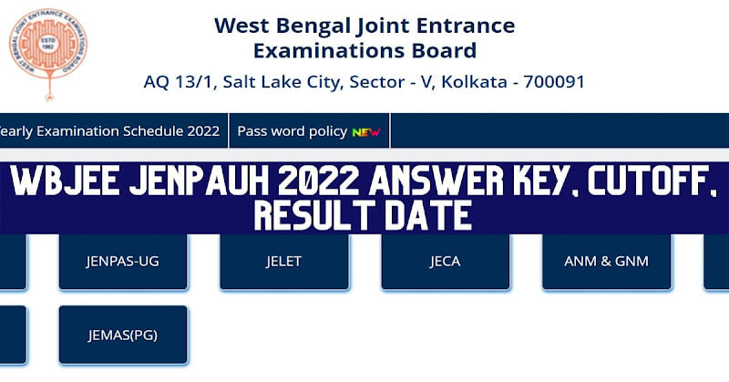 WBJEE JENPAUH 2022 Answer key, Cutoff, result Date