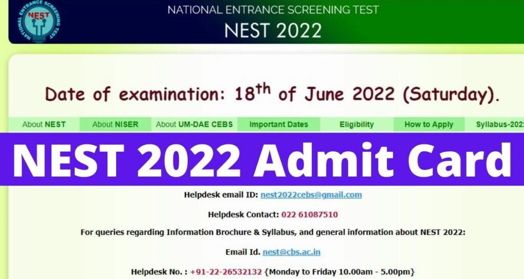 NEST 2022 Admit Card