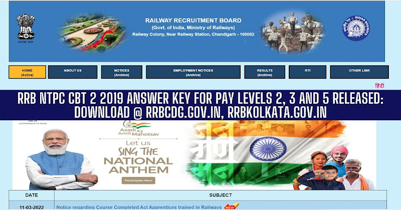 RRB NTPC CBT 2 Answer Key Released rrbcdg.gov.in Download PDF