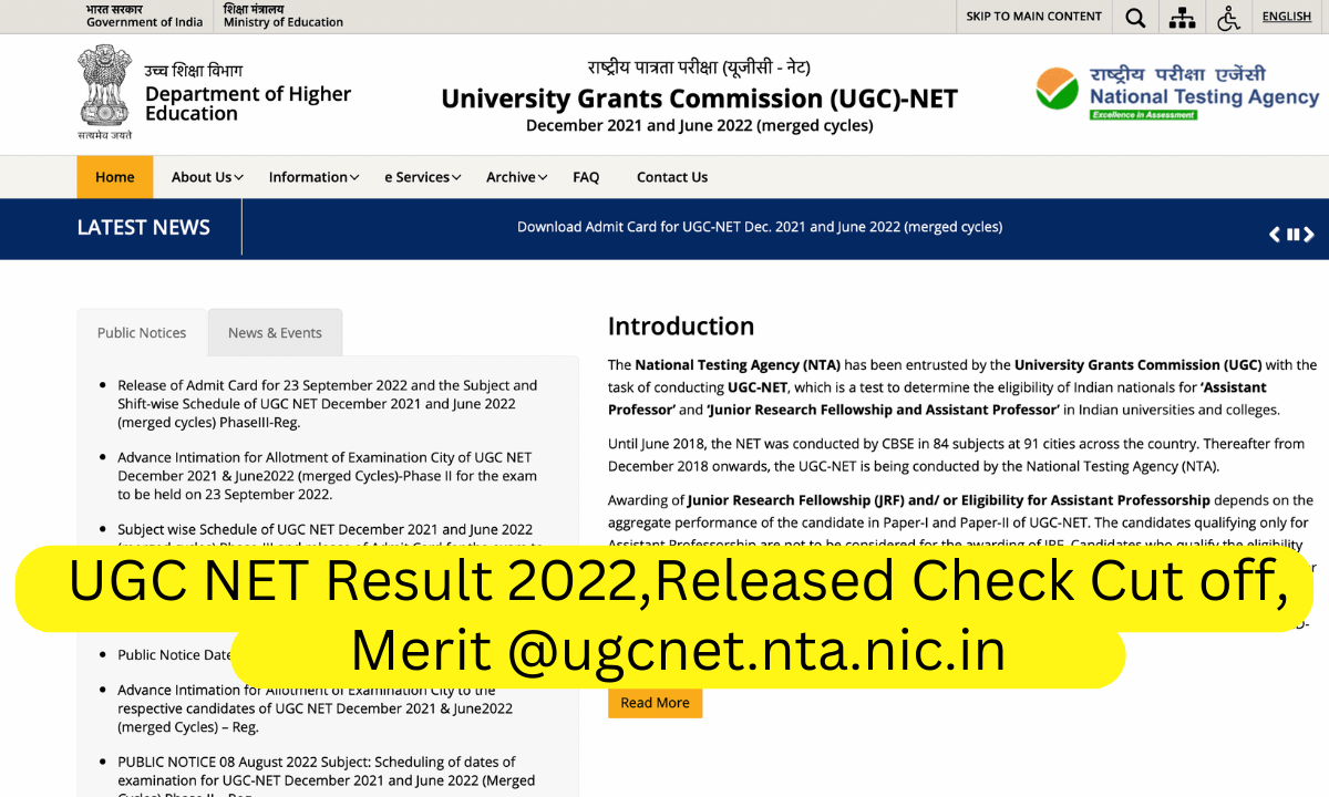 UGC NET Result 2022,Released CheckCut off, Merit @ugcnet.nta.nic.in