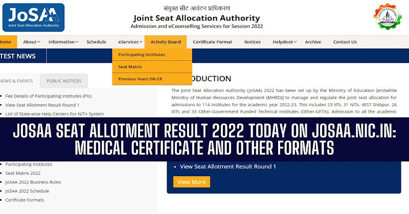 JoSAA Seat Allotment Result 2022