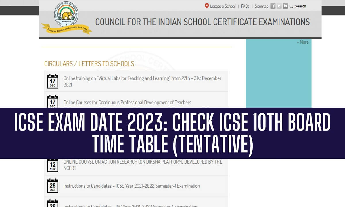 ICSE Board 10th Time table 2023