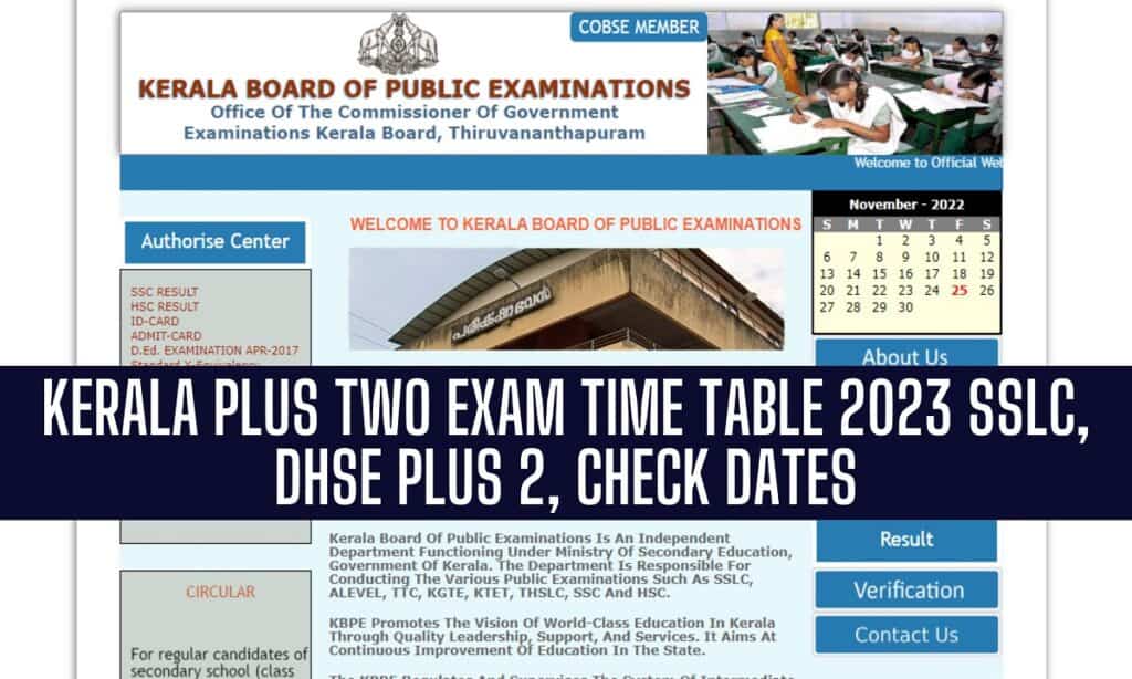 Kerala Plus Two Time Table 2023,SSLC Download PDF @dhsekerala.gov.in