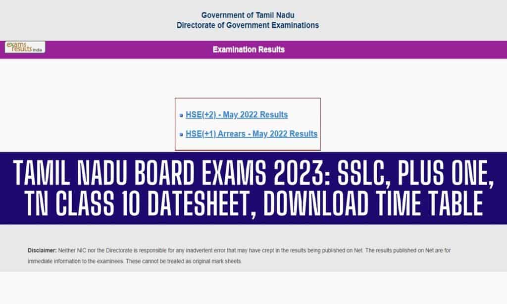 Tamil Nadu SSLC Timetable 2023