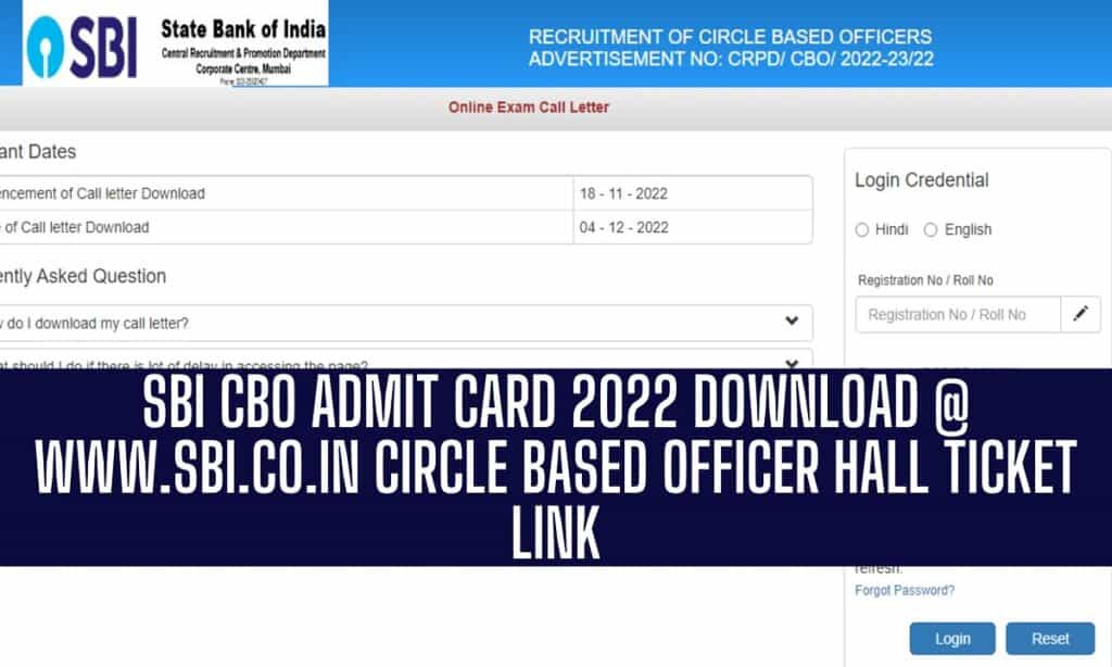 SBI CBO Admit Card 2022 Download @sbi.co.in {Direct link}
