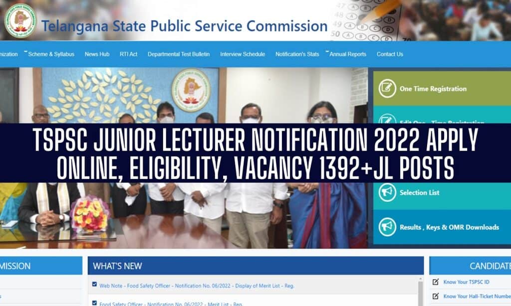 TSPSC Junior Lecturer Recruitment 2022,Notification Last Date, Application Link @tspsc.gov.in
