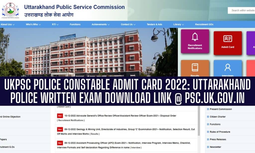 UKPSC Police Constable Admit Card 2022:Download @psc.uk.gov.in [प्रवेश पत्र जारी]