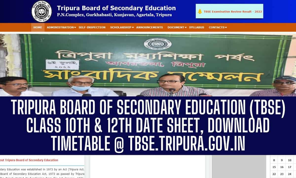 Tbse.tripura.gov.in class 10th &12th timetable 2023, Download Datesheet PDF