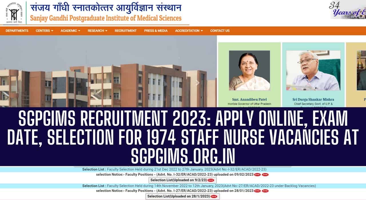 SGPGIMS Staff Nurse Recruitment 2023,Apply 1974 Posts @sgpgims.org.in