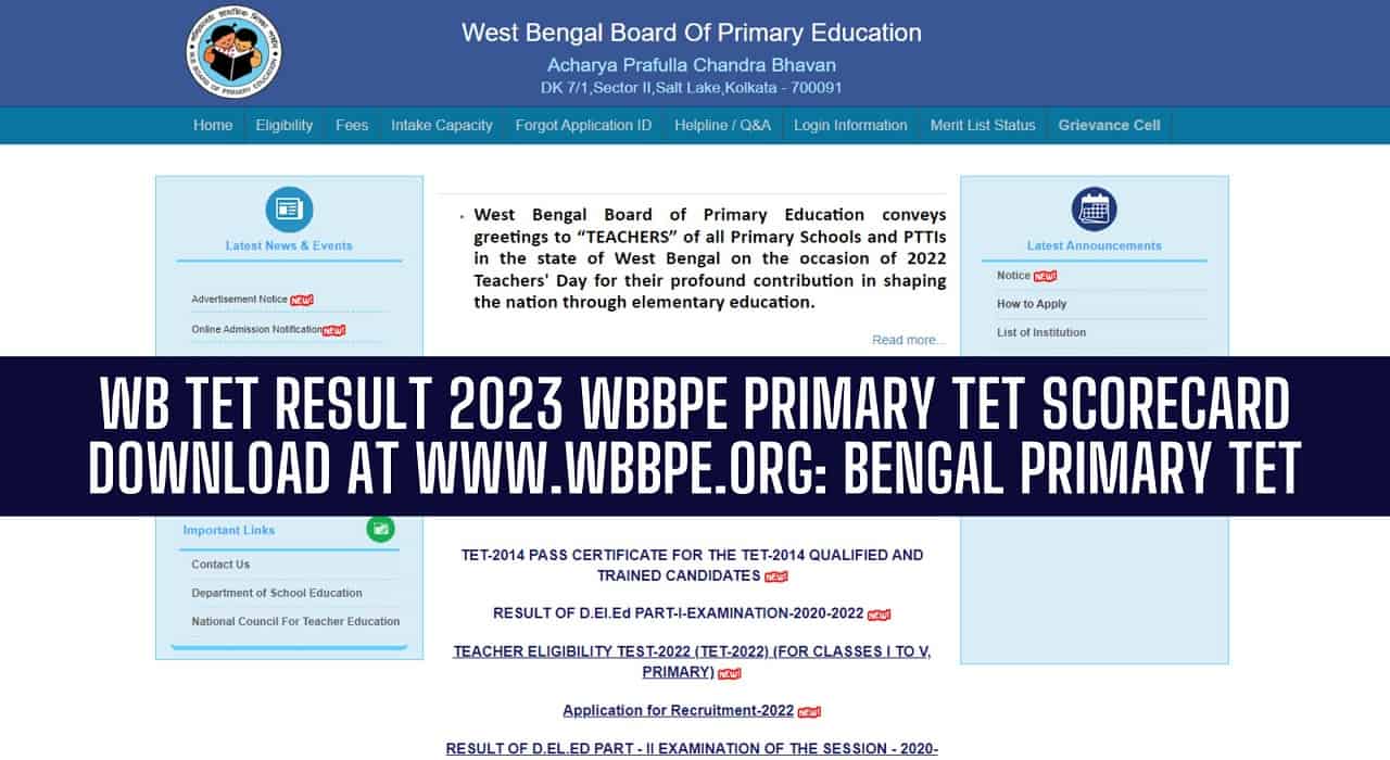 WB Primary TET Result 2022-23