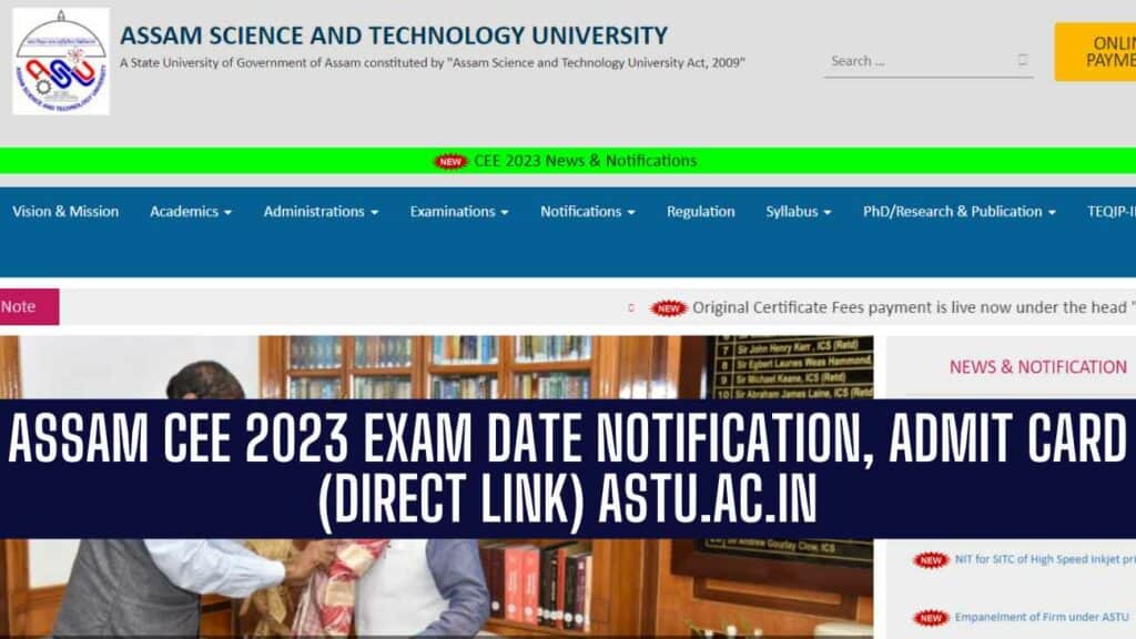 Assam CEE 2023 Exam Date, Admit Card Download @astu.ac.in