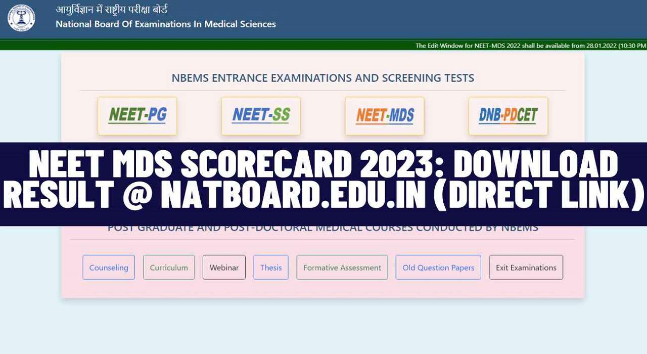 NEET MDS Scorecard 2023,Download Result @natboard.edu.in (Direct Link)