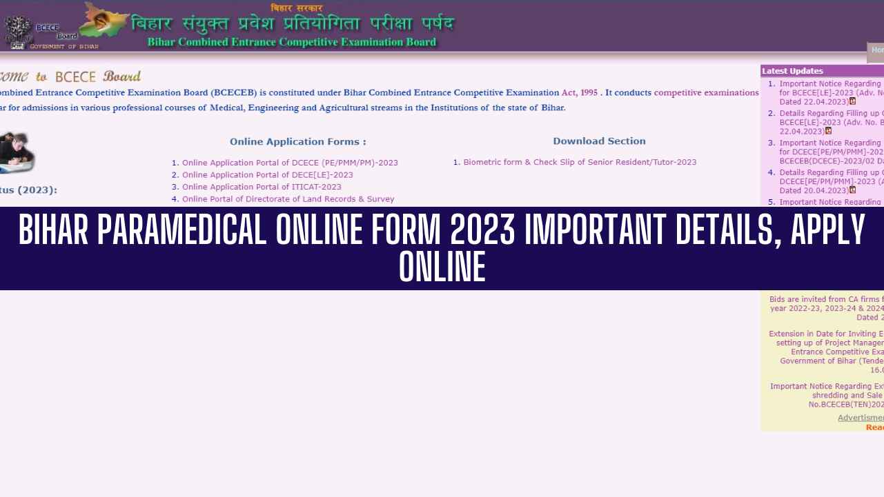 Bihar Paramedical Online Form 2023, Apply Online @bceceboard.bihar.gov.in
